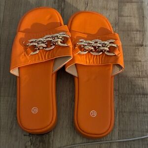 Orange Chain Detail Women's Slides
